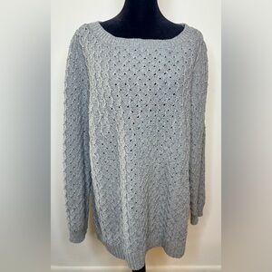 Talbots women’s light Gray open knit split hem, classic preppy sweater  XL EUC